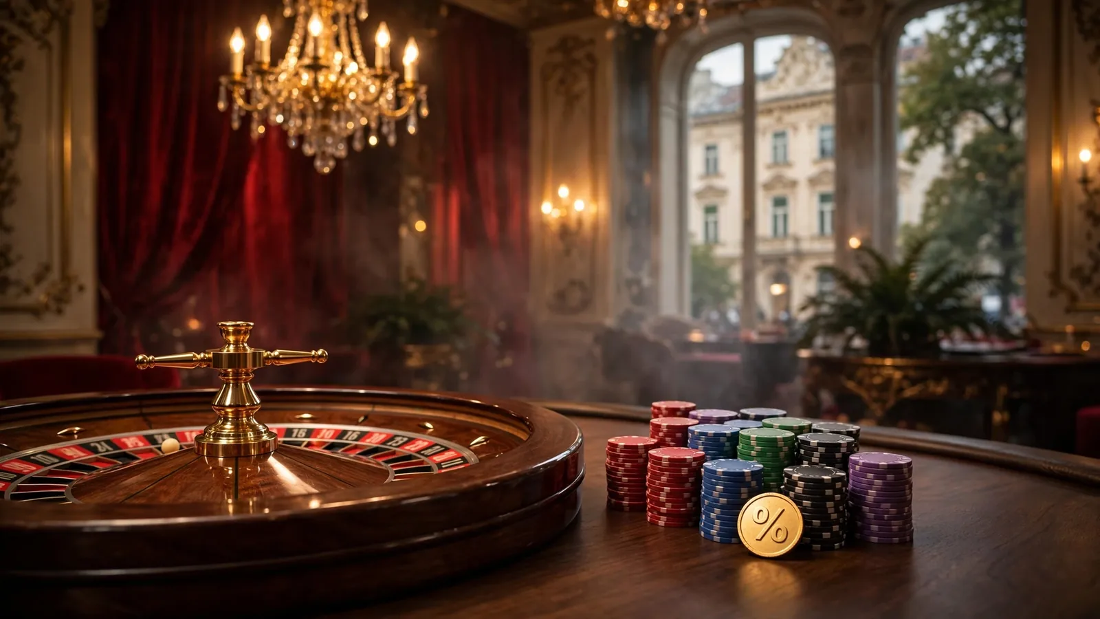 Luxuriöses Roulette und Casino-Chips mit Cashback-Münze in einem Wiener Casino