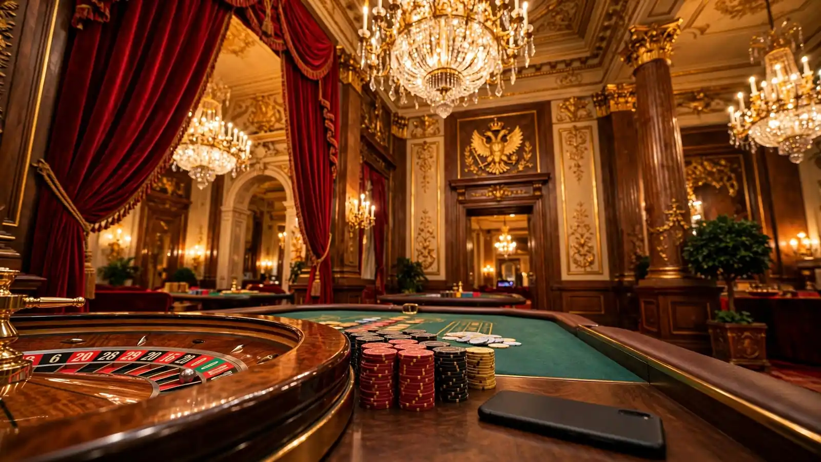 Elegantes österreichisches Casino mit Roulette-Tisch und Chips