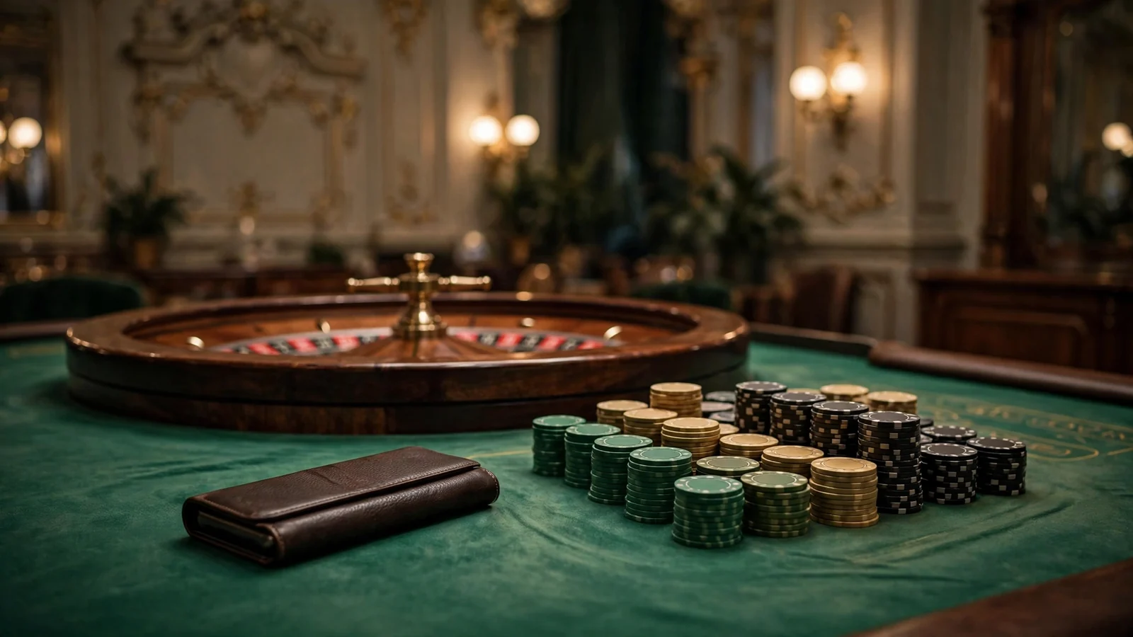 Klassischer Roulettetisch mit Chips in Wiener Casino-Atmosphäre